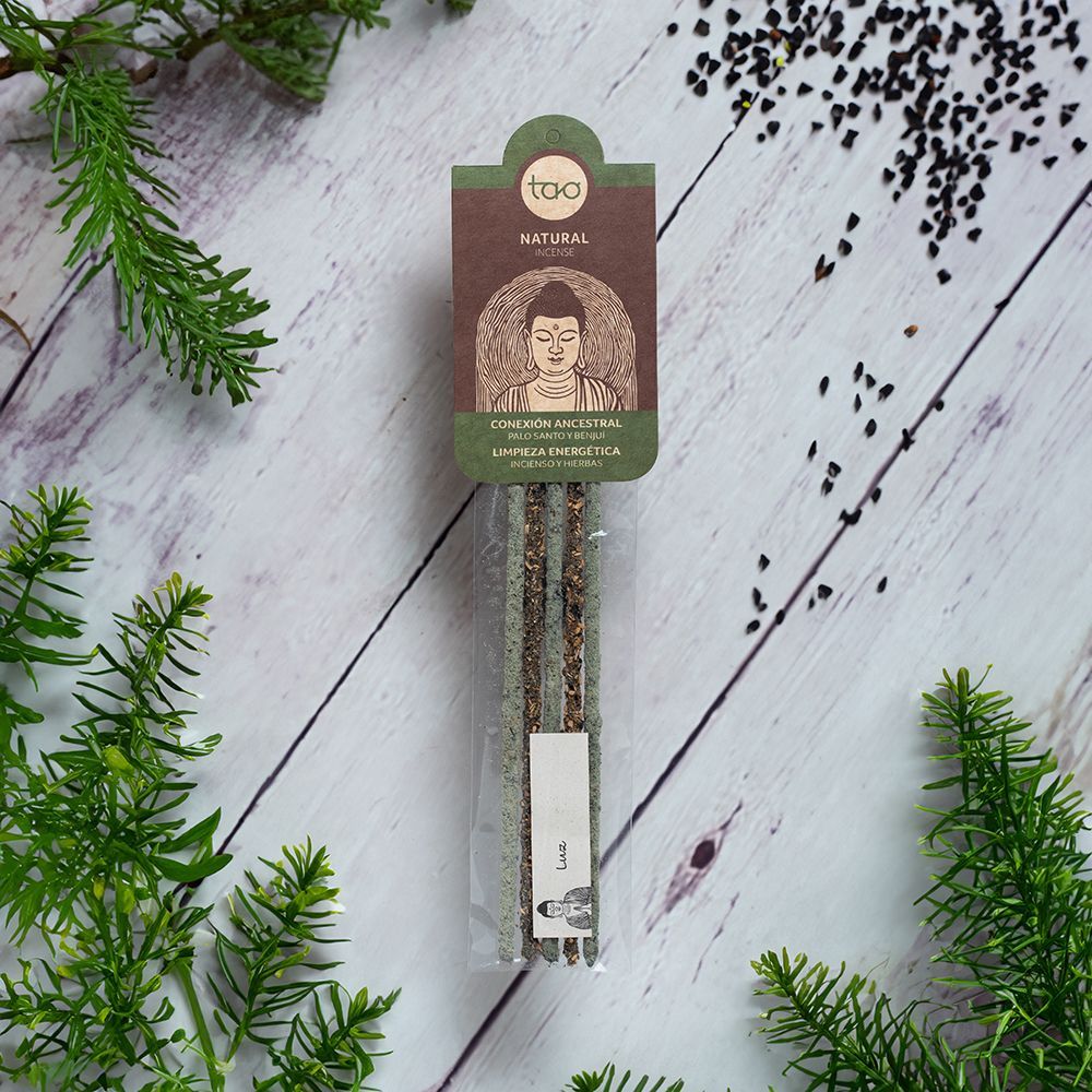INCIENSO LINEA TAO COMBINADO PALO SANTO Y BENJUI LIMPIEZA ENERGETICA (LUZ)
